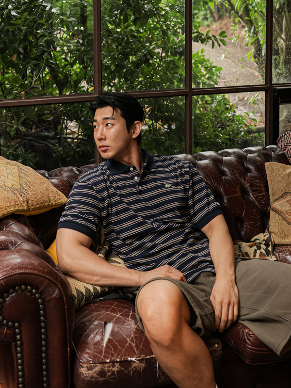 (L-7XL)<BR>하트우드 stripe short-sleeved collar T-shirt