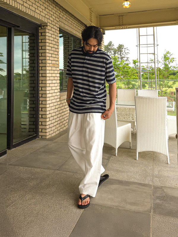 (L-7XL)<br>테루나스 Stripe Henley neck short-sleeved knitwear 61810
