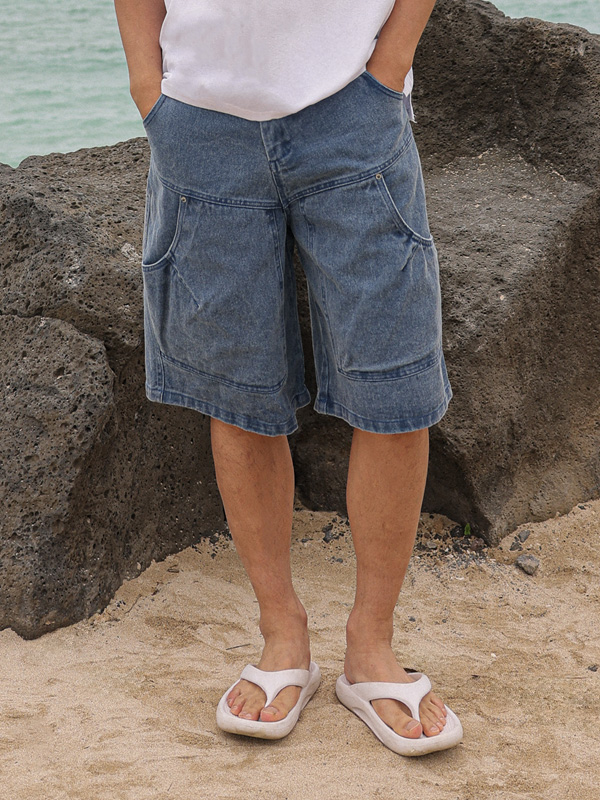 르클레 Bermuda Back banding denim shorts
