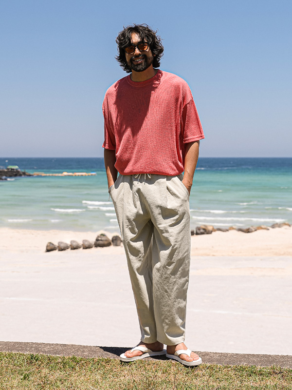 (M-5XL)<BR>쿠티치 Semi-wide fit linen banding pants A24