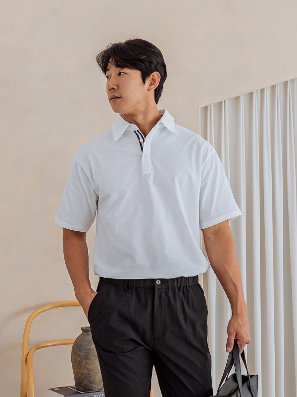 (L-5XL)<br>허배너스 short-sleeved collar T-shirt