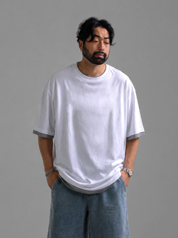 (L-5XL)<BR>로페스 layered Short T shirts T083