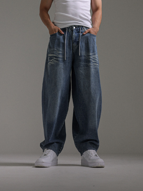 모아나 Semi-wide fit denim banding pants 115