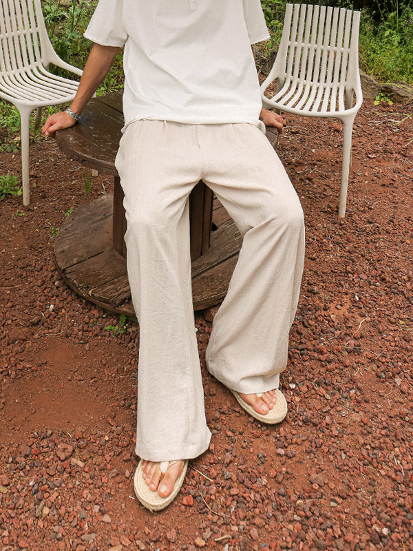 (XL-6XL)<BR>카키난 wide fit linen banding pants 6K7635