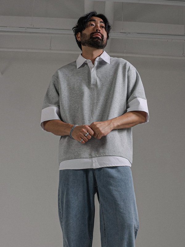 <font color="#FF0000">[Big ing EVENT product]</font><br>(L-7XL)<BR>리번어스 layered short-sleeved collar T-shirt