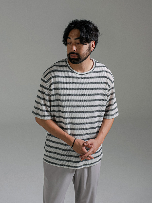 (L-4XL)<br>논코스키 stripe short-sleeved knitwear