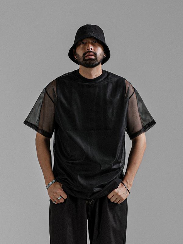 리히마키 layered mesh short-sleeved T-shirt