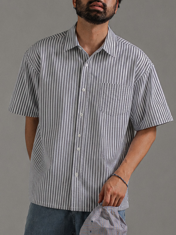(M-4XL)<br>우도 Travel striped short-sleeved shirt
