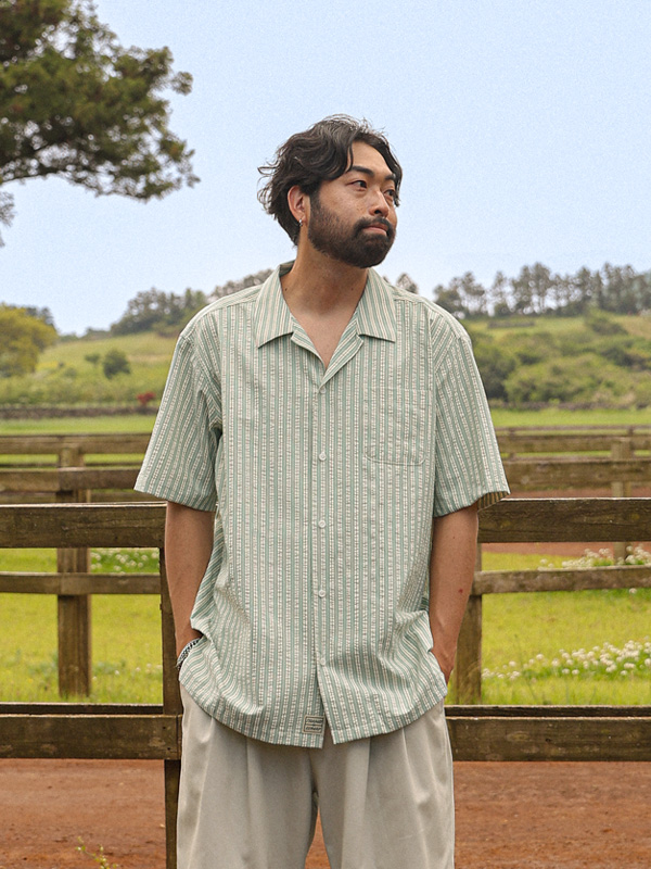 (XL-6XL)<br>샤룩 시어서커 Stripe short-sleeved shirt N024