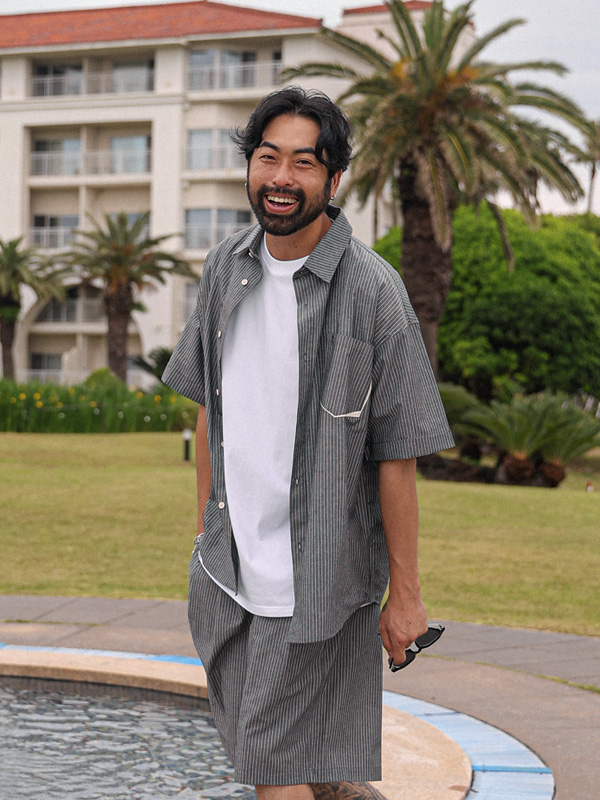 (L-7XL)<br>메드퍼드 Stripe short-sleeved shirt 7018