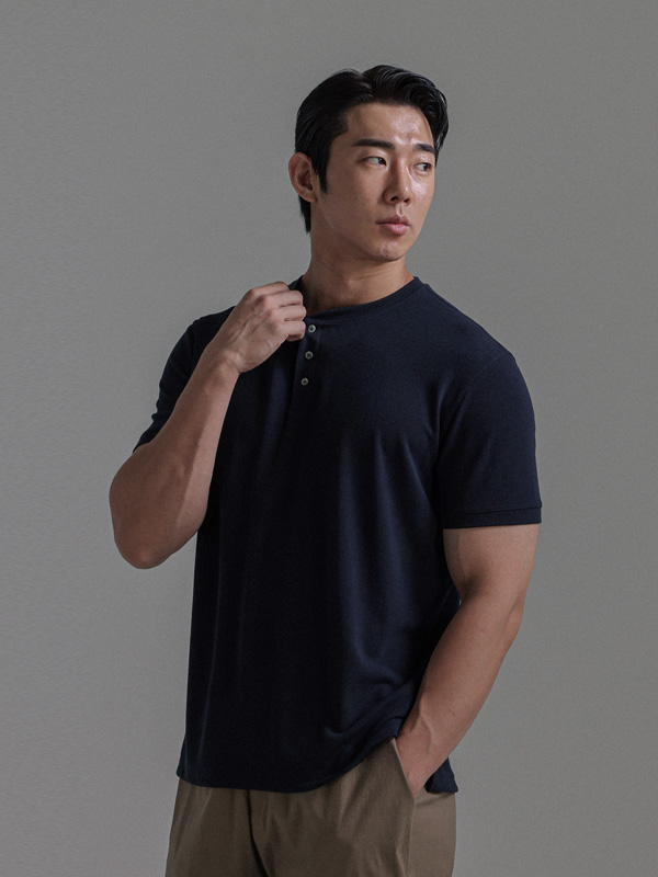 (L-5XL)<br>클라다보 Henley neck Short T shirts