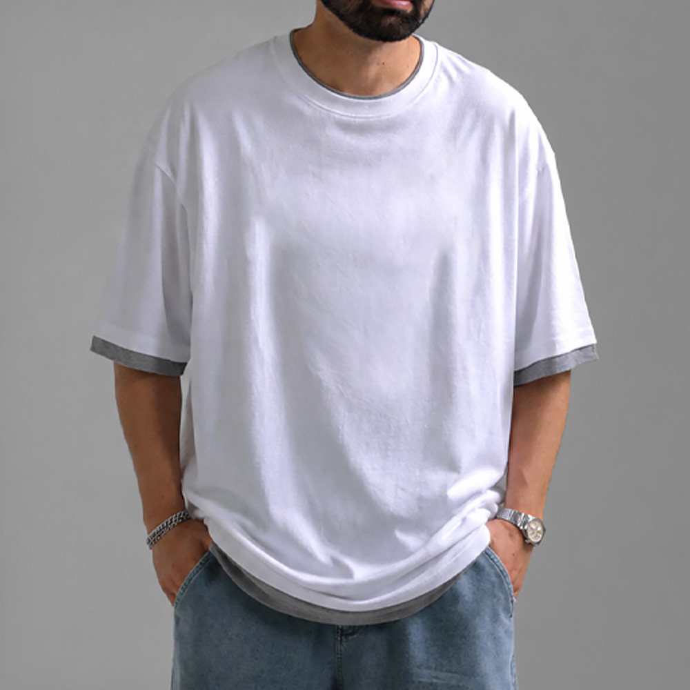 (L-5XL)<BR>로페스 layered Short T shirts T083