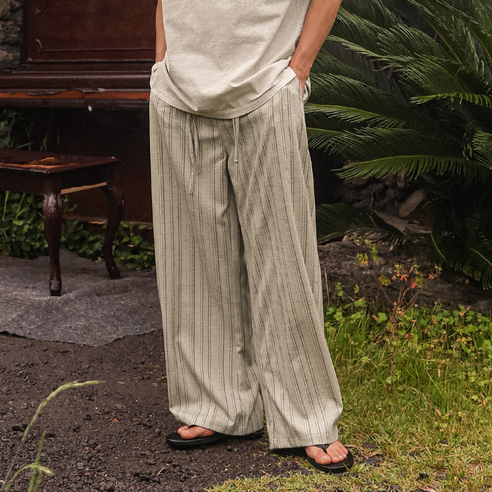 (XL-6XL)<BR>이누빅 wide fit Stripe banding pants 6K7620