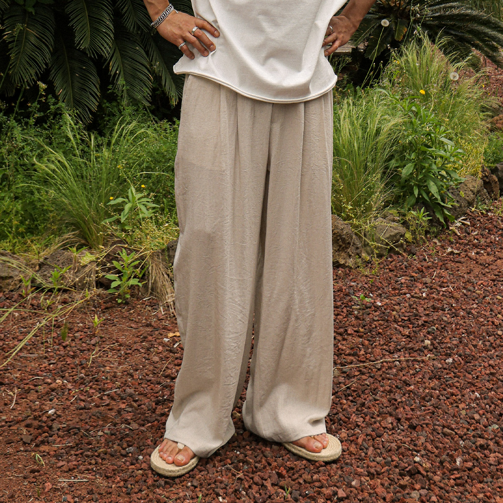 (XL-6XL)<BR>카키난 wide fit linen banding pants