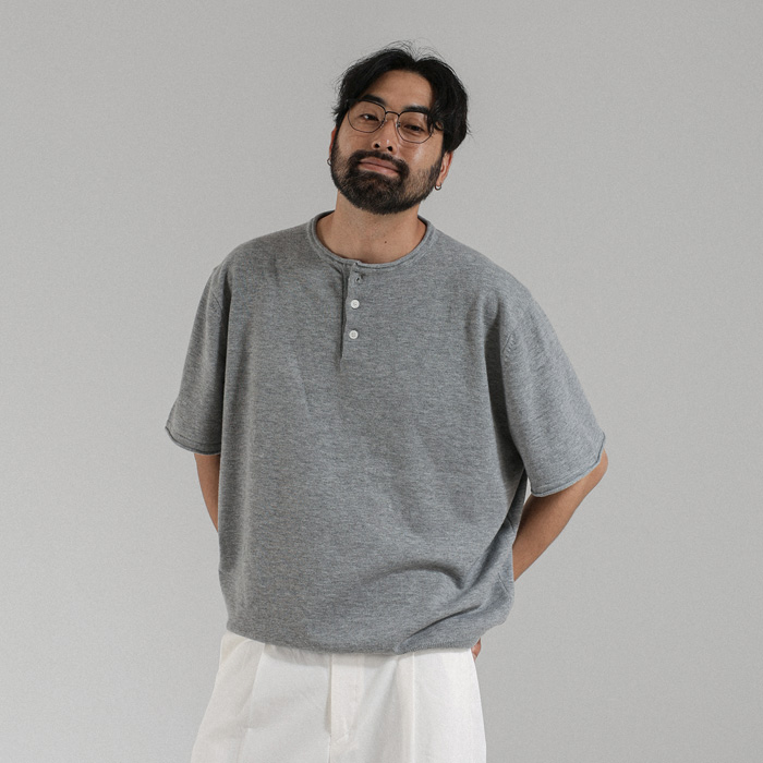 (XL-5XL)<BR>아그다드 Henley neck 데끼반팔티