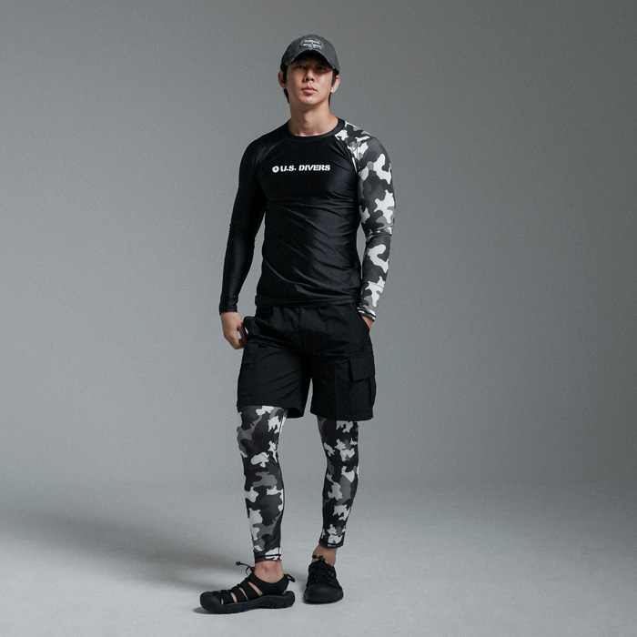 [SET](M-4XL)<BR>무슨 말을 더해 카모 rashguard + 아직 청춘 카모 Water leggings