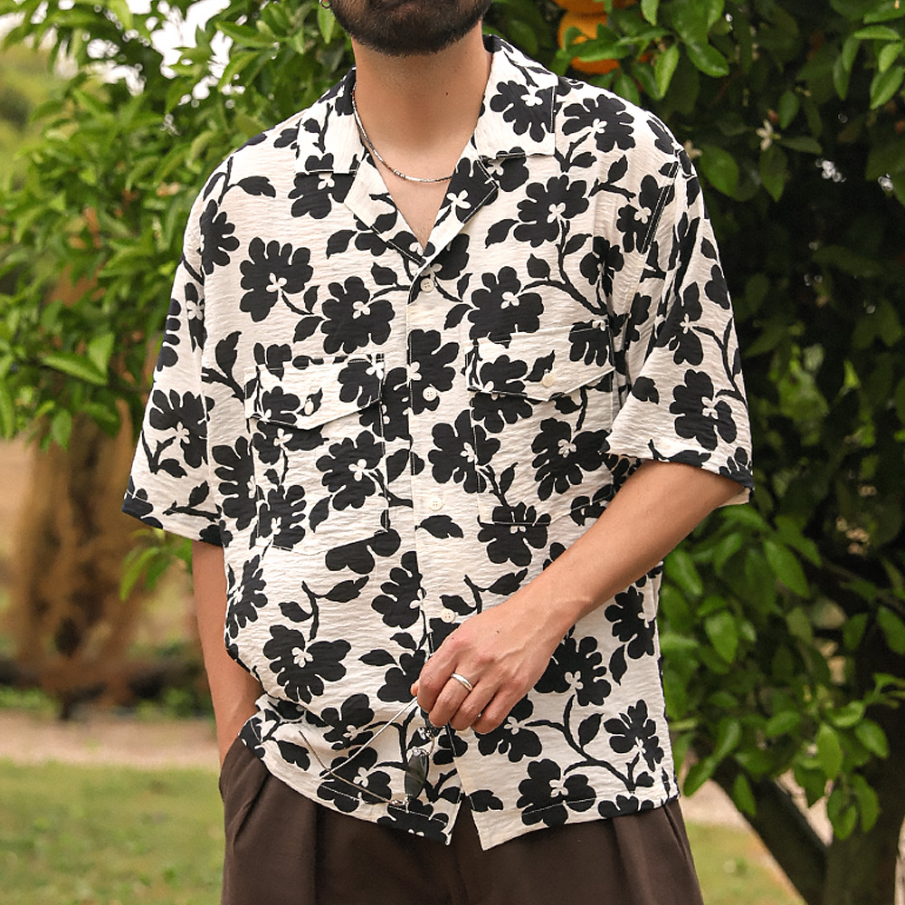 (L-7XL)<br>로즈킨 Flower short-sleeved shirt