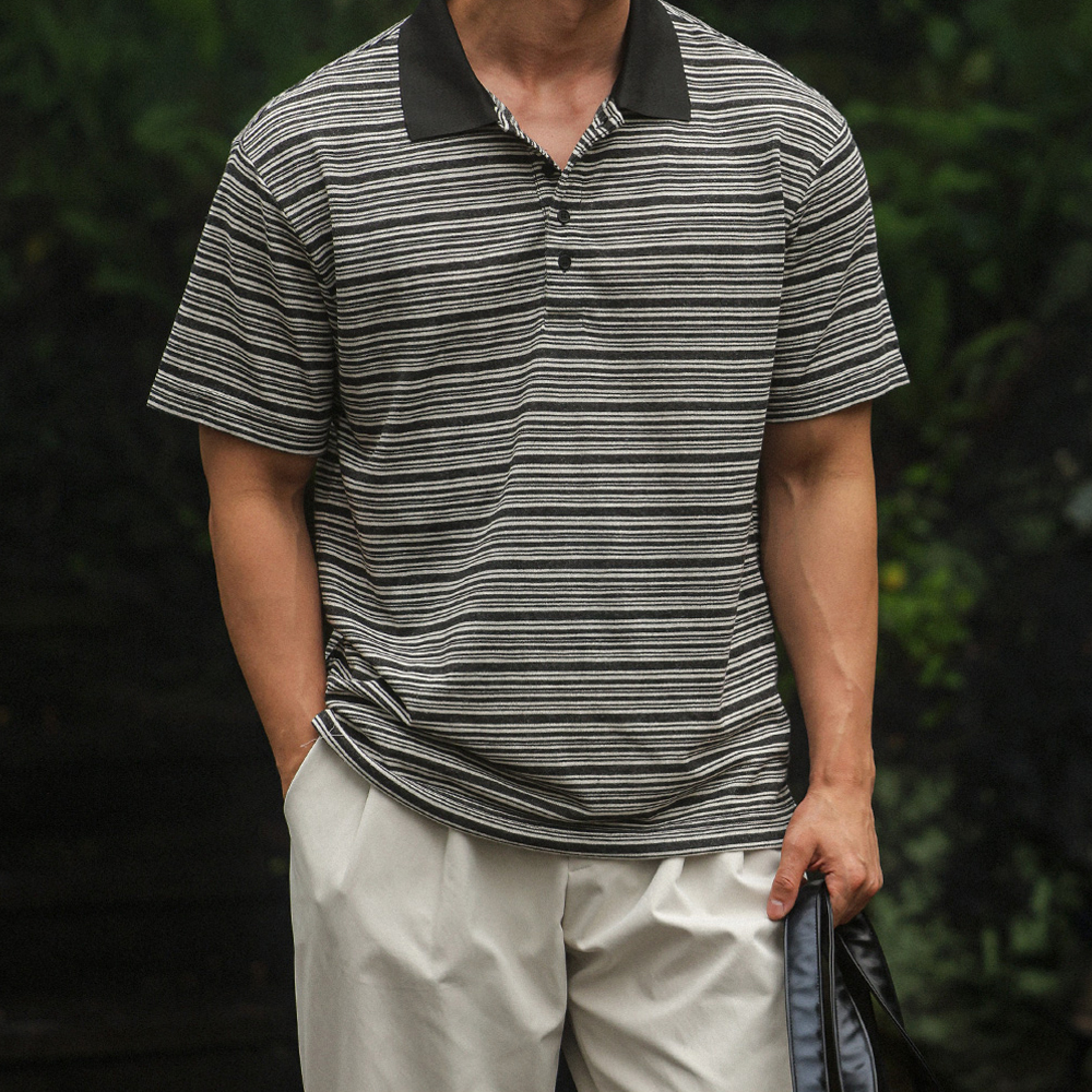 (L-7XL)<br>로어노크 Stripe short-sleeved collar T-shirt 61866