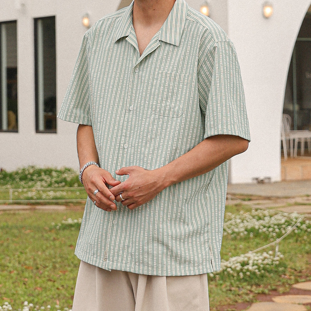 (XL-6XL)<br>샤룩 시어서커 Stripe short-sleeved shirt N024