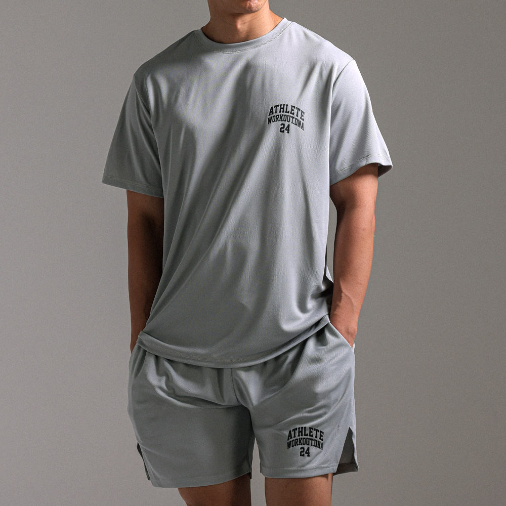 [SET](M-6XL)<br>아미타브 Cooling Short Sleeve Tee + 로힛 쿨링밴딩반바지 <br><font color="#072c81"><B>[ W.DNA ]</B></font>