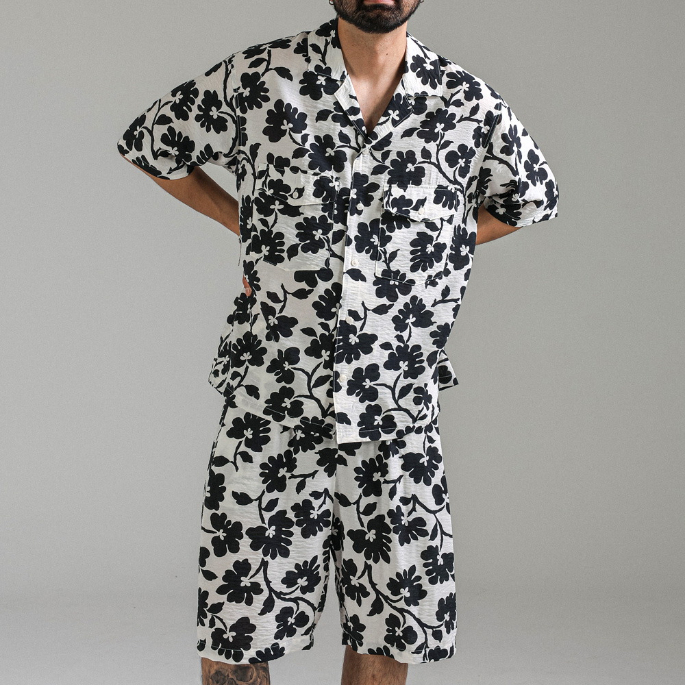 [SET](L-7XL)<br>로즈킨 Flower short-sleeved shirt+보리스 Flower Banding Shorts