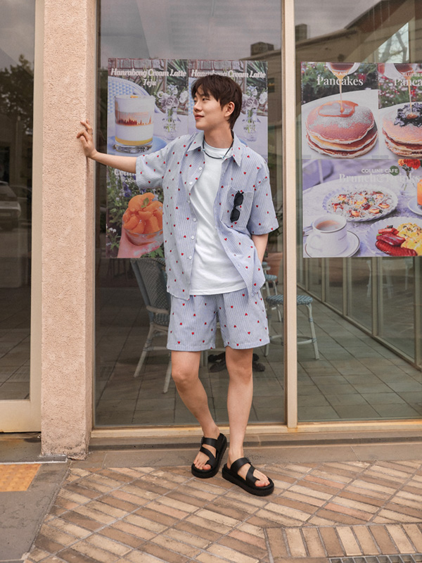 (L-7XL)<BR>하트스톤 Stripe short-sleeved shirt