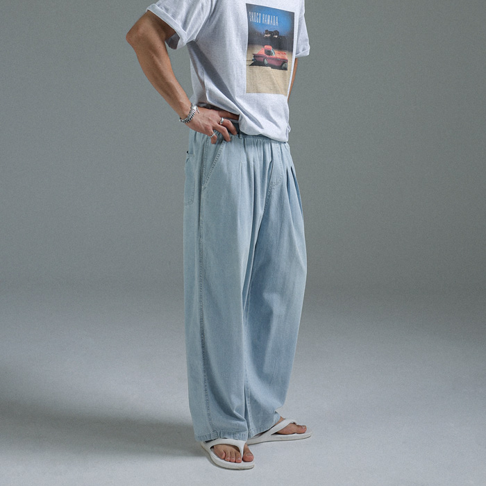 (L-7XL)<br>파야오 Semi-wide fit Balloon denim banding pants