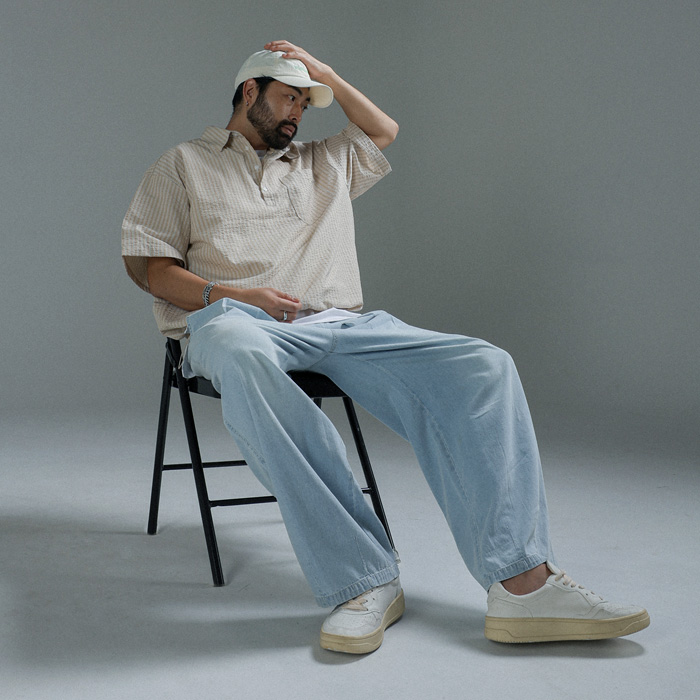 (L-7XL)<br>파야오 Semi-wide fit Balloon denim banding pants