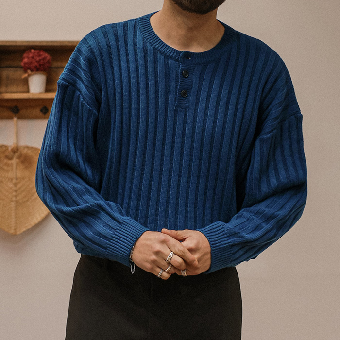 안코나 Henley neck ribbed knitwear