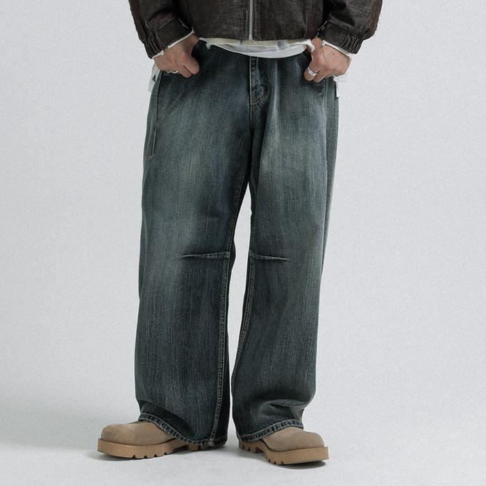 엘살토 wide fit Back banding denim pants
