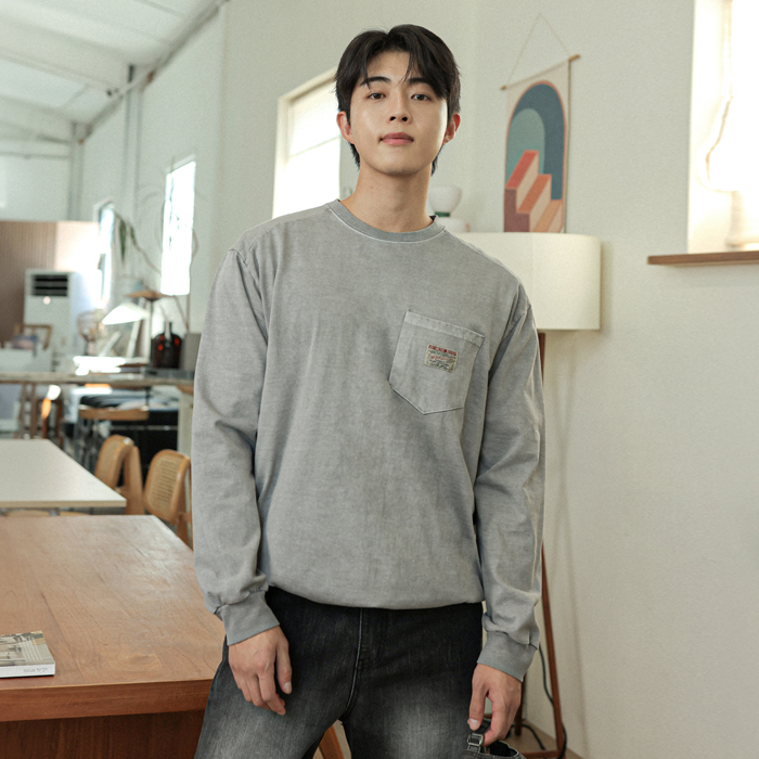 (L-7XL)<BR>아브라시 넣은척 pigment a long-sleeved t-shirt