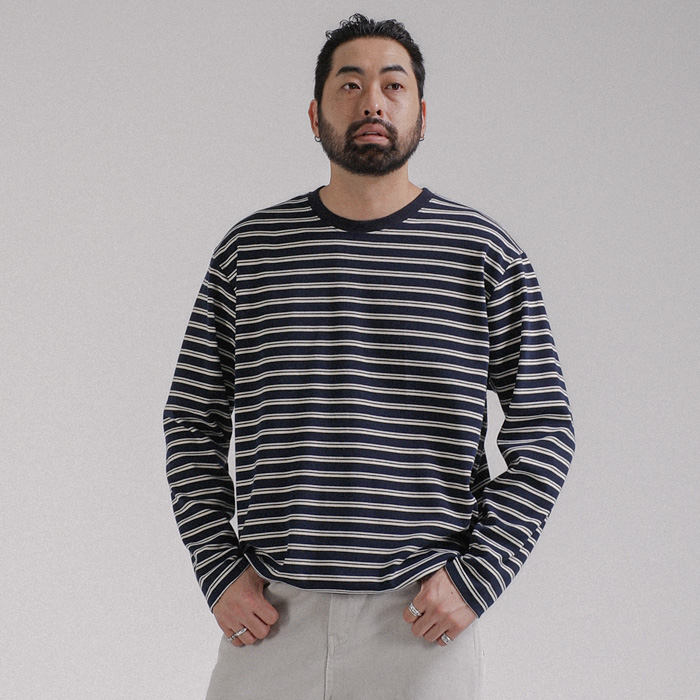 (L-7XL)<BR>베타바노 stripe 넣은척 a long-sleeved t-shirt