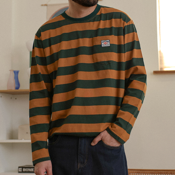 (L-7XL)<BR>올라이나 stripe a long-sleeved t-shirt(넣은척/Side slit)