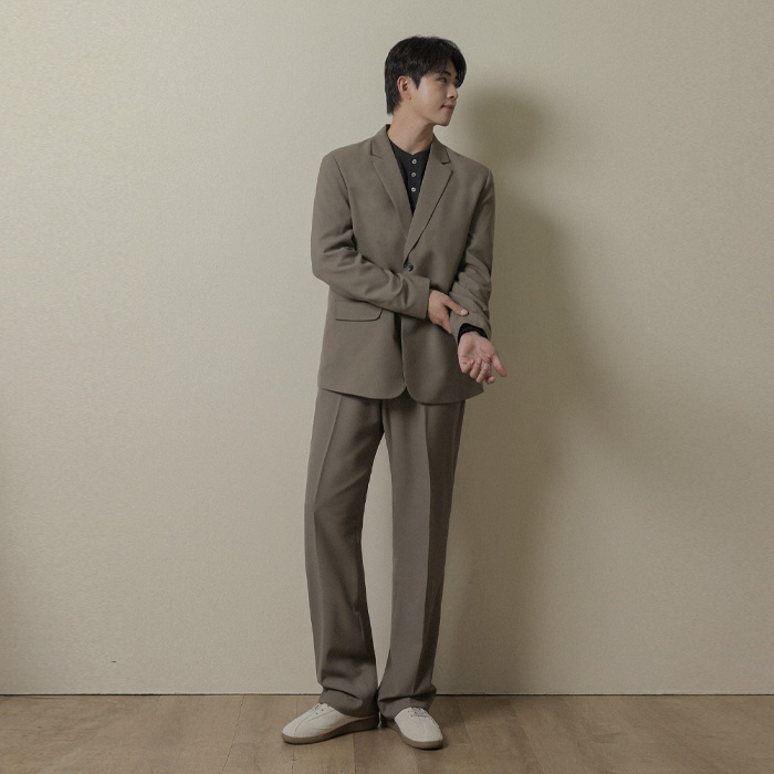 [SET](M-4XL)<br>셀커크 싱글자켓+윙클러 Semi-wide fit Sidebanding Slacks
