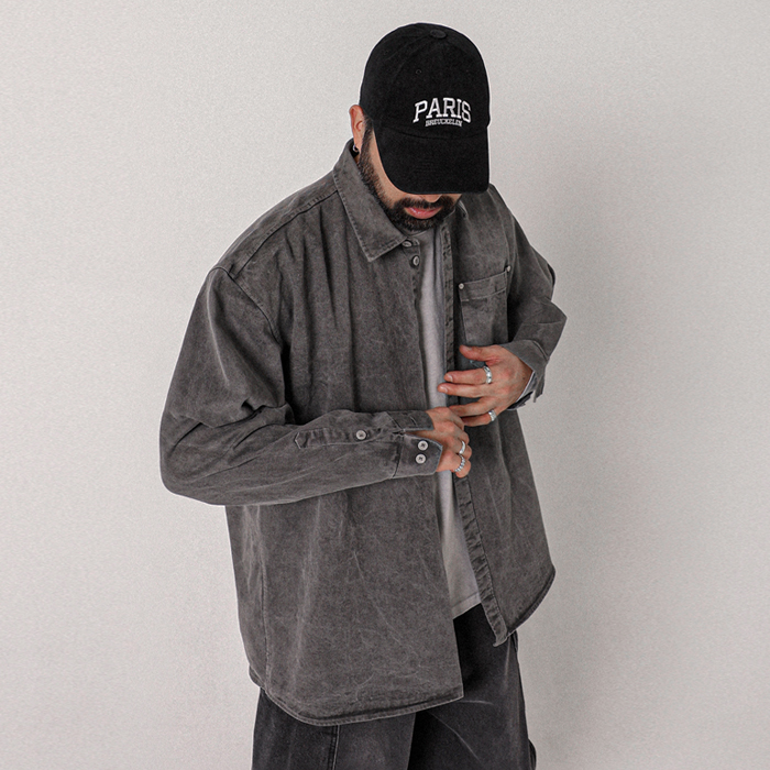 (L-5XL)<BR>파발리 pigment 투버튼셔츠